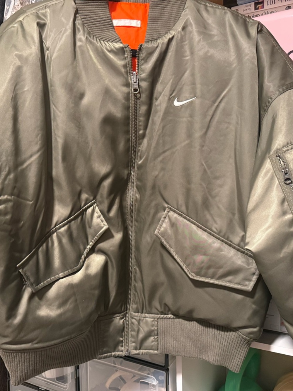Nike Olive Bomber Jacket with Orange Lining